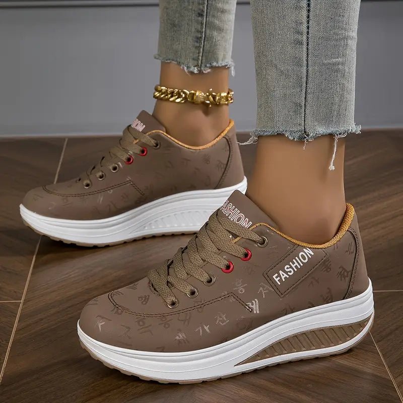 Women's Walking Shoes Platform Wedge Breathable PU Leather Trainers