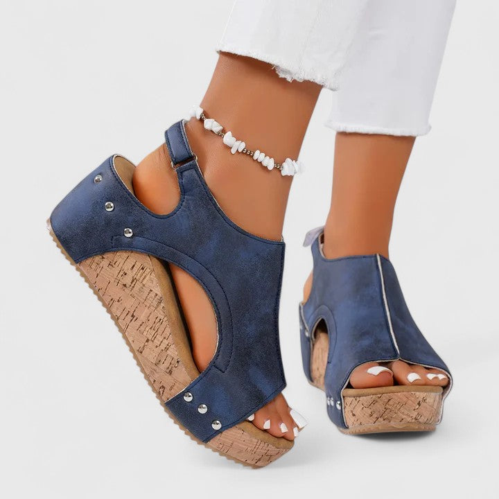 Audrey | Wedge Sandals with Open Toe and Stud Embellishments