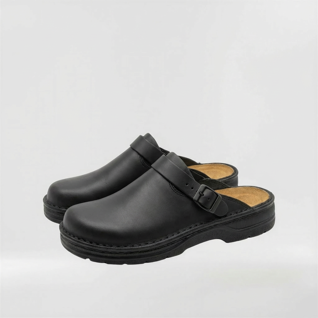 Men's Closed-Toe Clogs Slip-On Suede Mules with Adjustable Buckle Strap