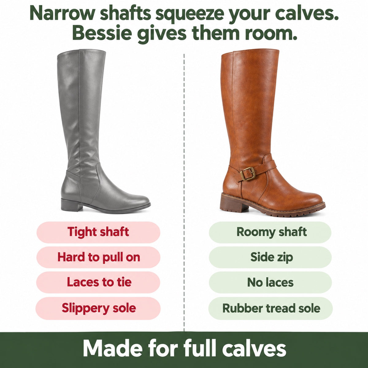 Bessie – Women's Wide Calf Boots, compared with an ordinary shoe