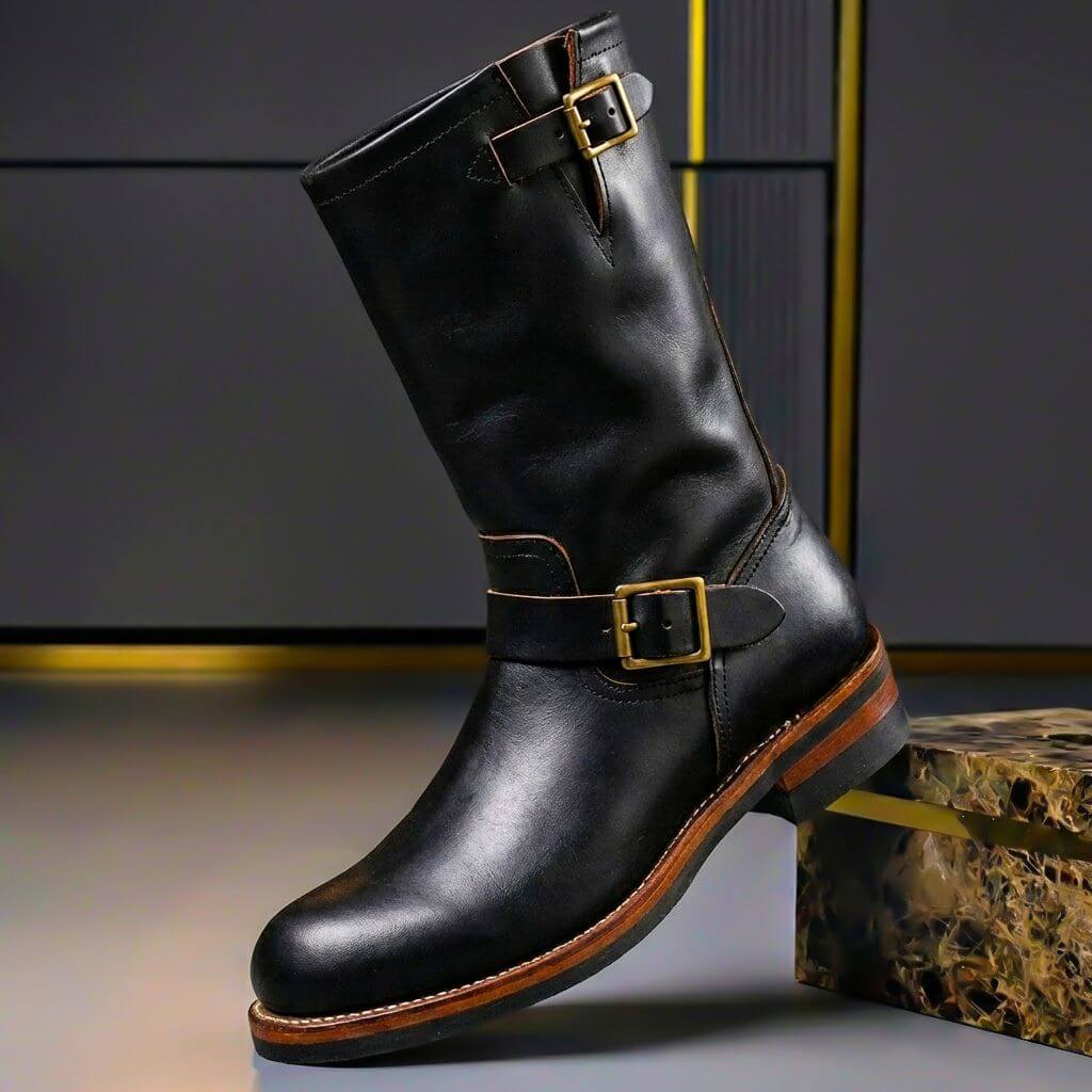 Men's Boots | Mid-Calf Leather Buckle Strap