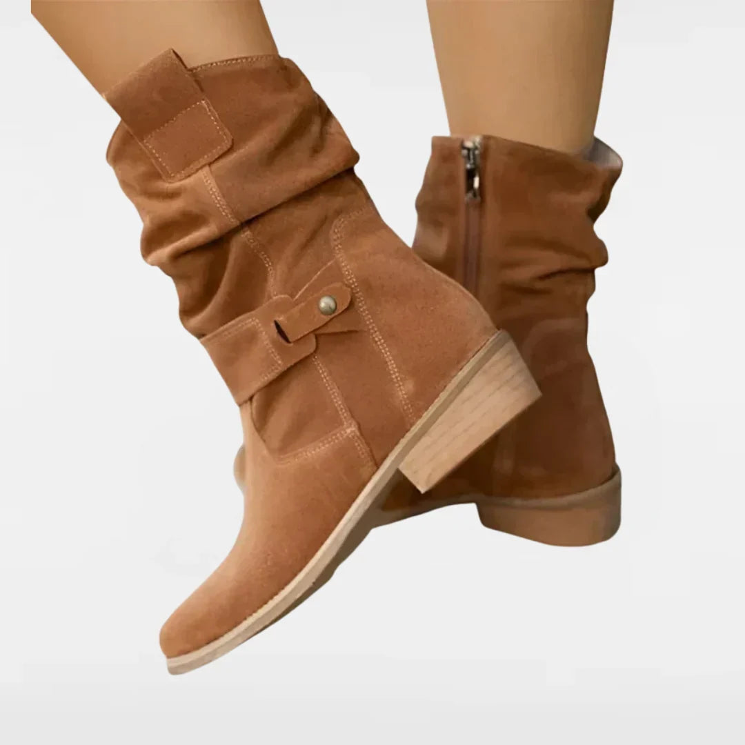 Boots For Women | Low Heel Ankle Side Zip Slouch