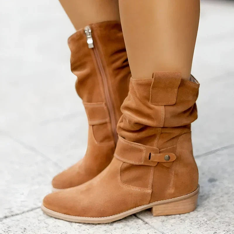Boots For Women | Low Heel Ankle Side Zip Slouch