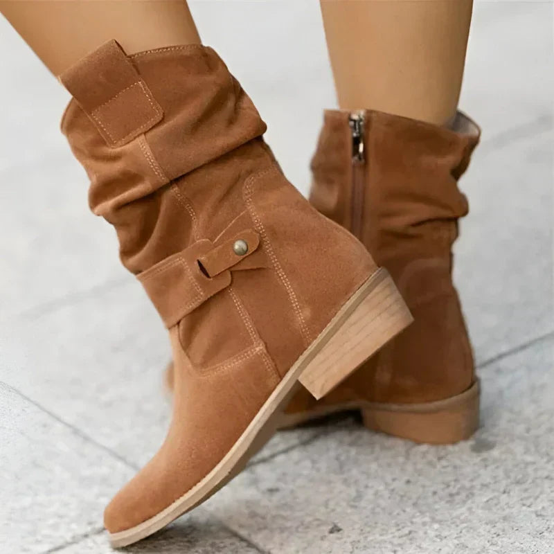 Boots For Women | Low Heel Ankle Side Zip Slouch