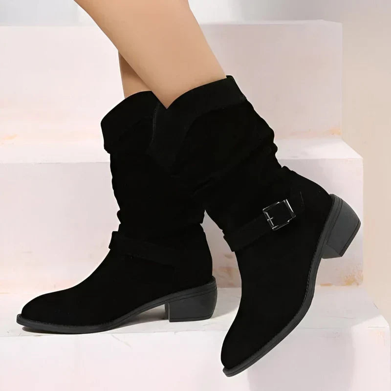 Boots For Women | Low Heel Ankle Side Zip Slouch
