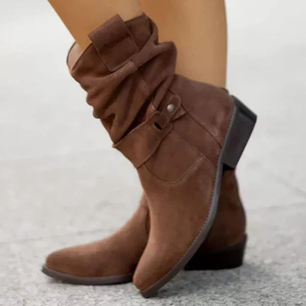 Boots For Women | Low Heel Ankle Side Zip Slouch