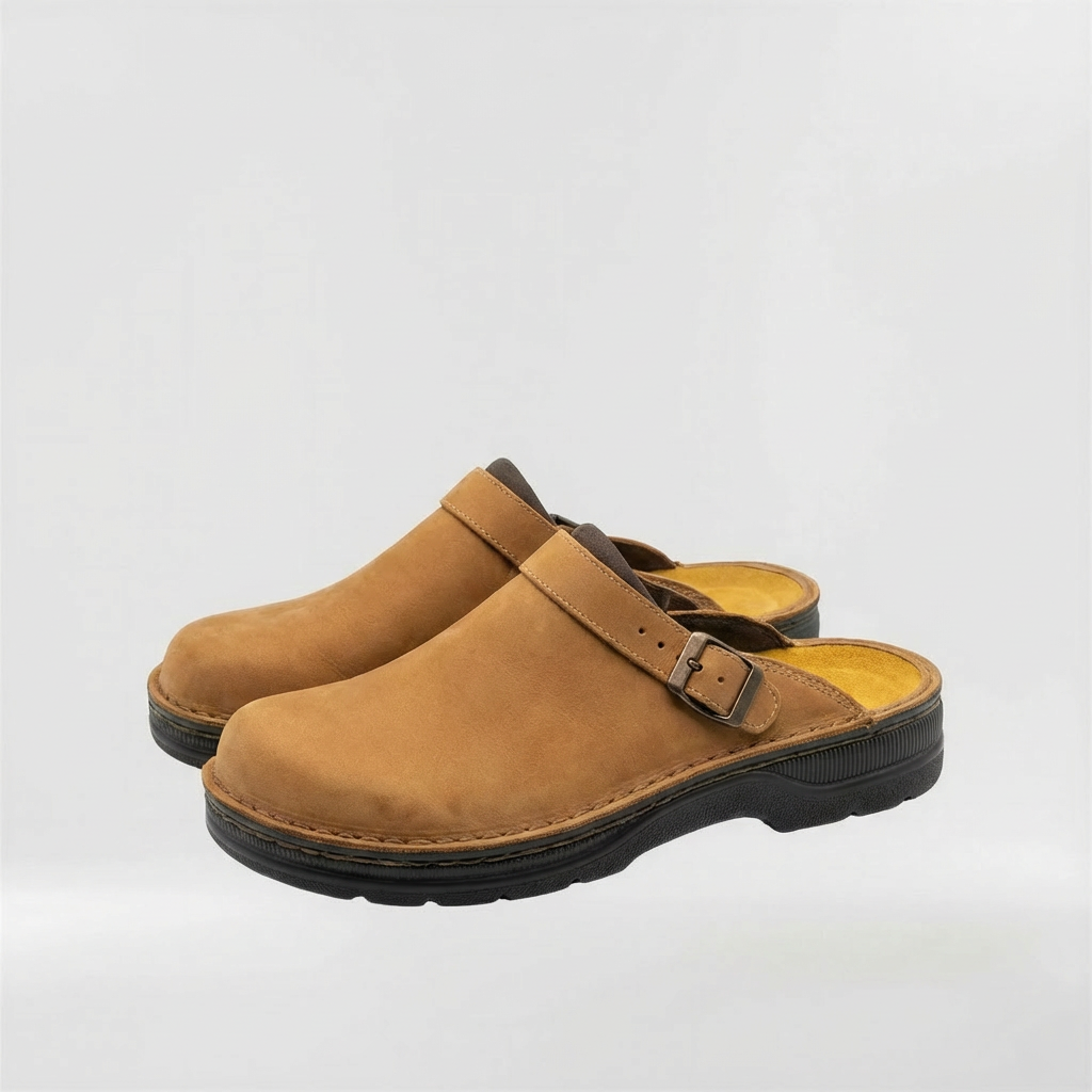 Men's Closed-Toe Clogs Slip-On Suede Mules with Adjustable Buckle Strap