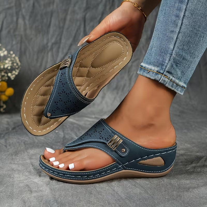 Carol | Orthopedic Wedge Sandals with Perforated Upper and Buckle Detail