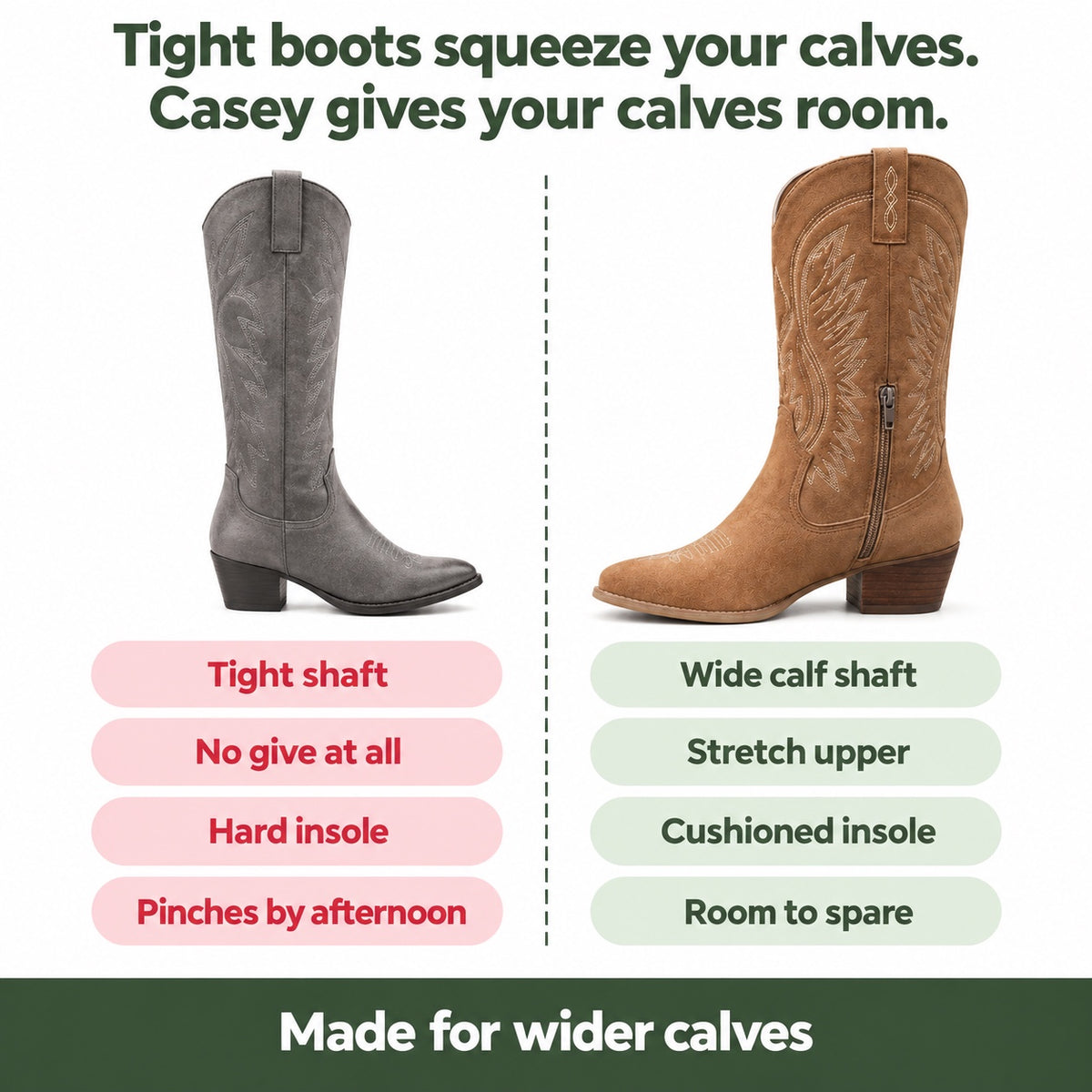 Casey – Women's Wide Calf Boots, compared with an ordinary shoe
