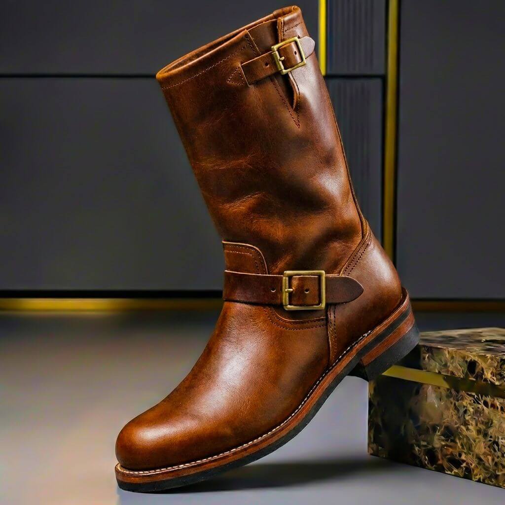 Men's Boots | Mid-Calf Leather Buckle Strap