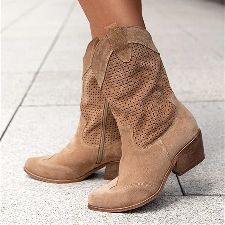 Valentina | Perforated Block Heel Cowboy Boots for Women