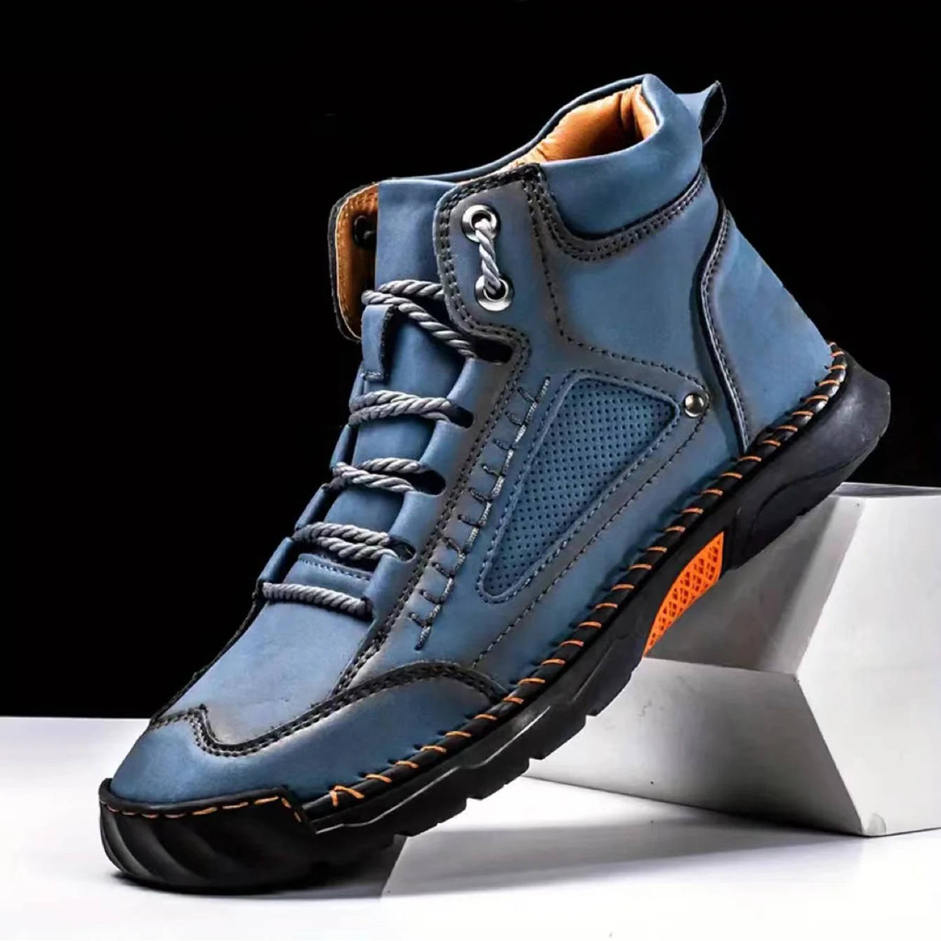 Leather Hiking Boots Mens Waterproof Orthopedic Arch Support Outdoor Ankle Boots