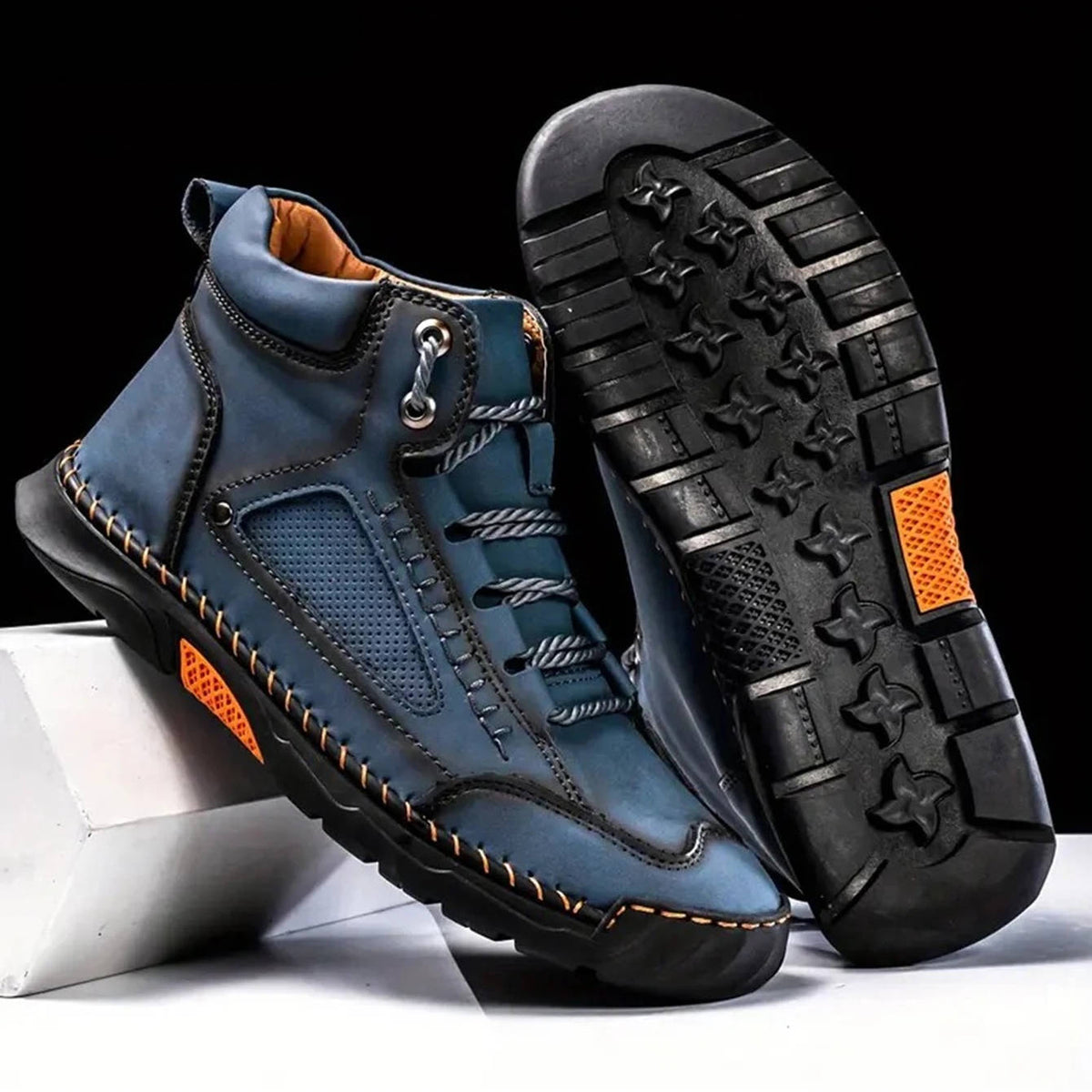 Leather Hiking Boots Mens Waterproof Orthopedic Arch Support Outdoor Ankle Boots