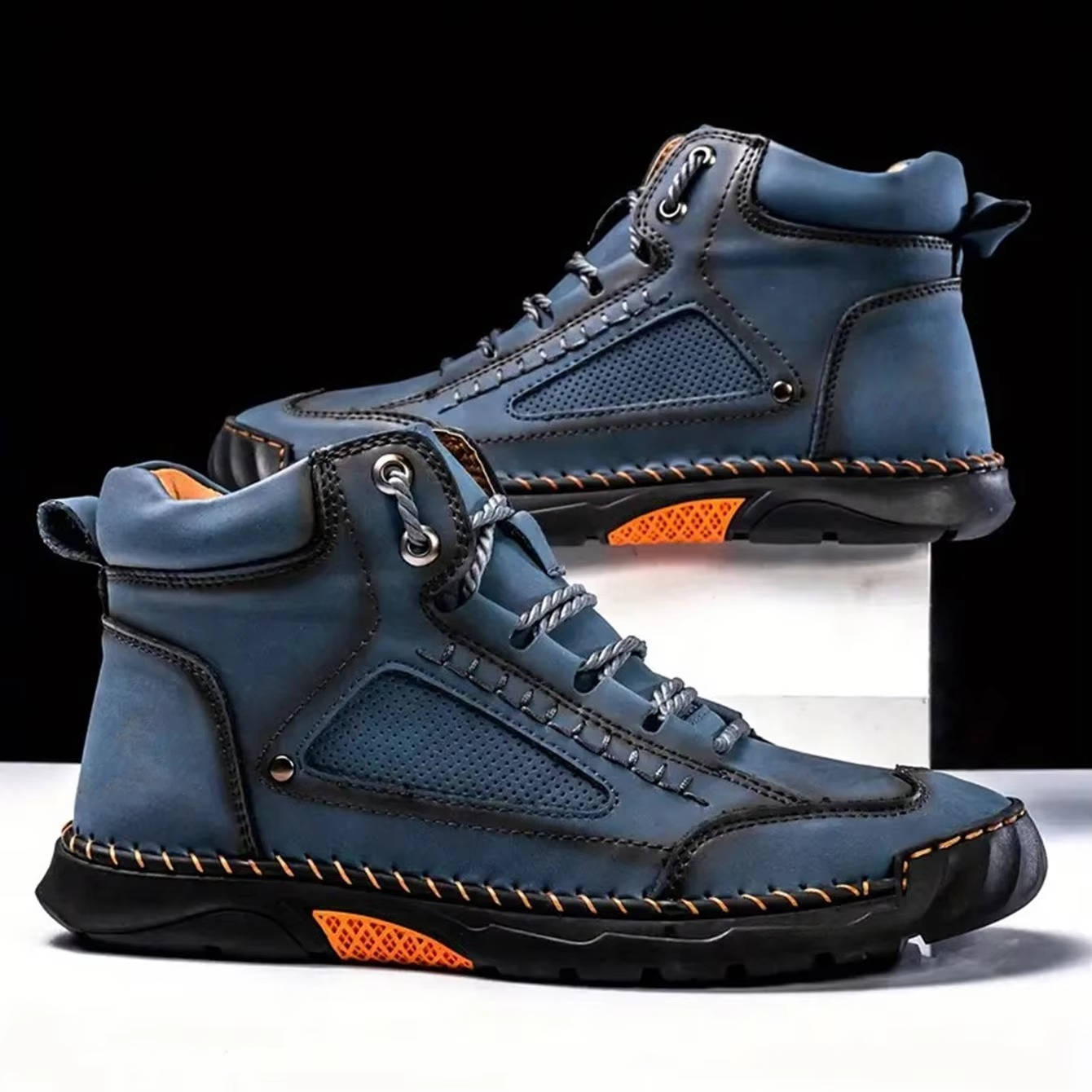Leather Hiking Boots Mens Waterproof Orthopedic Arch Support Outdoor Ankle Boots