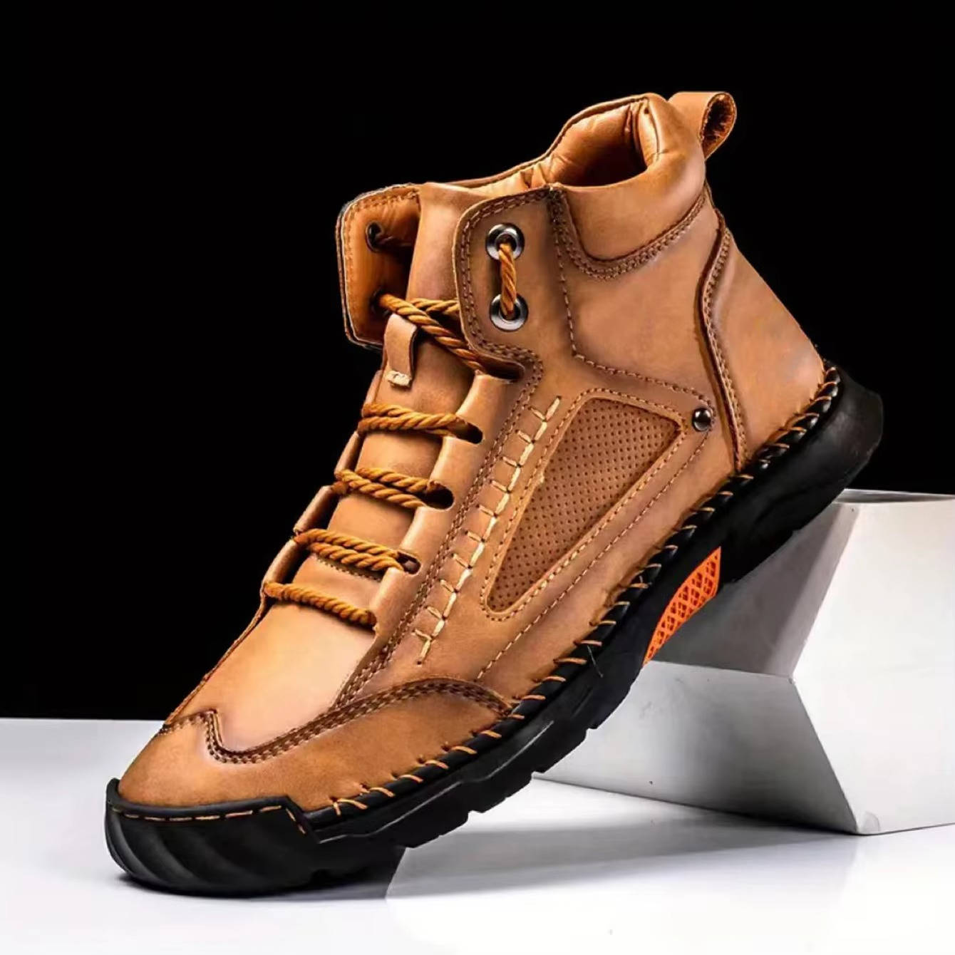 Leather Hiking Boots Mens Waterproof Orthopedic Arch Support Outdoor Ankle Boots