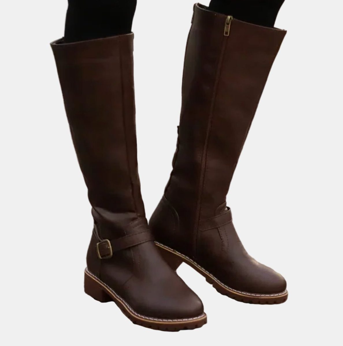 Elif | Tall Block Heel Riding Boots with Buckle Strap for Women