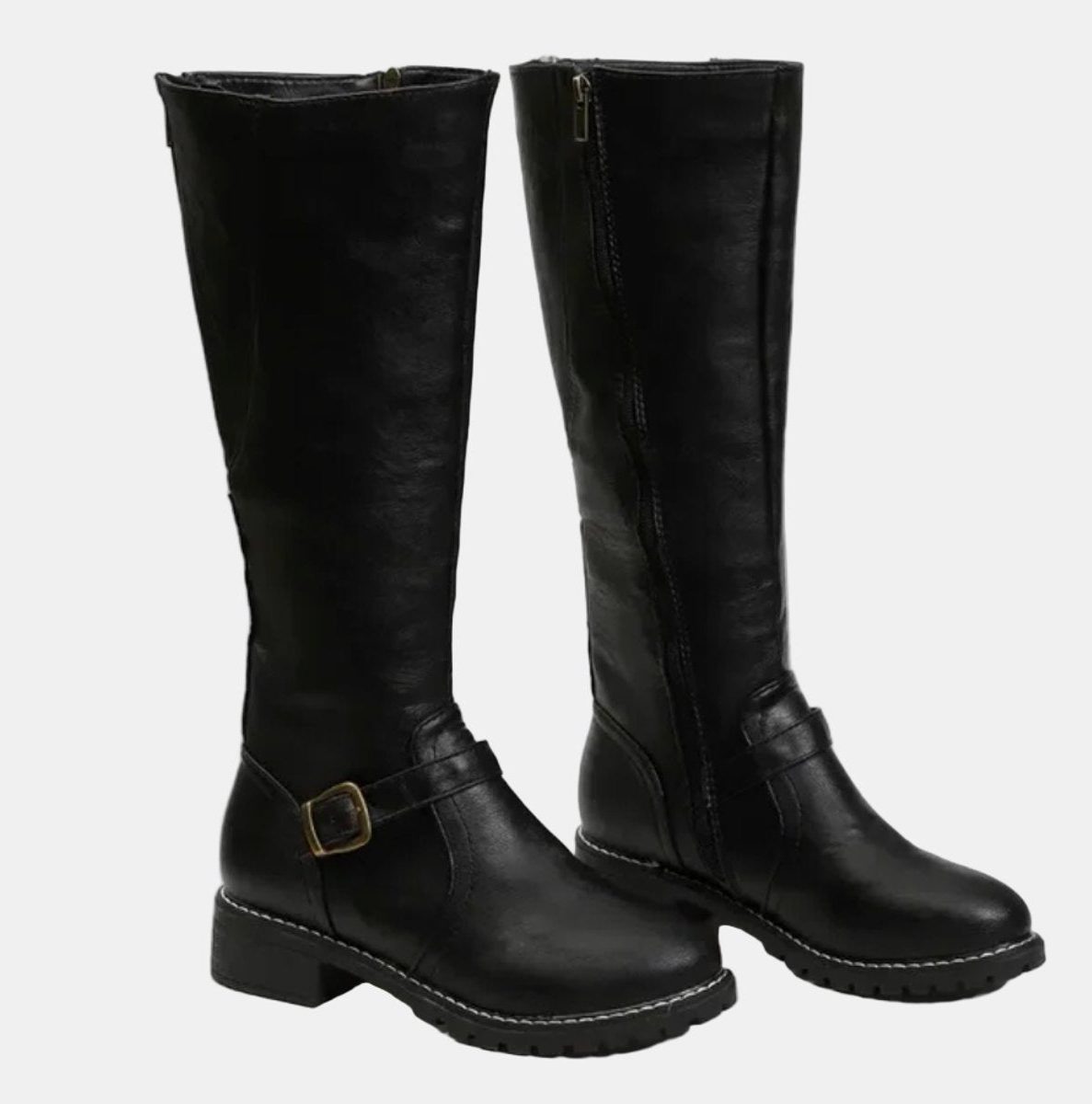 Elif | Tall Block Heel Riding Boots with Buckle Strap for Women