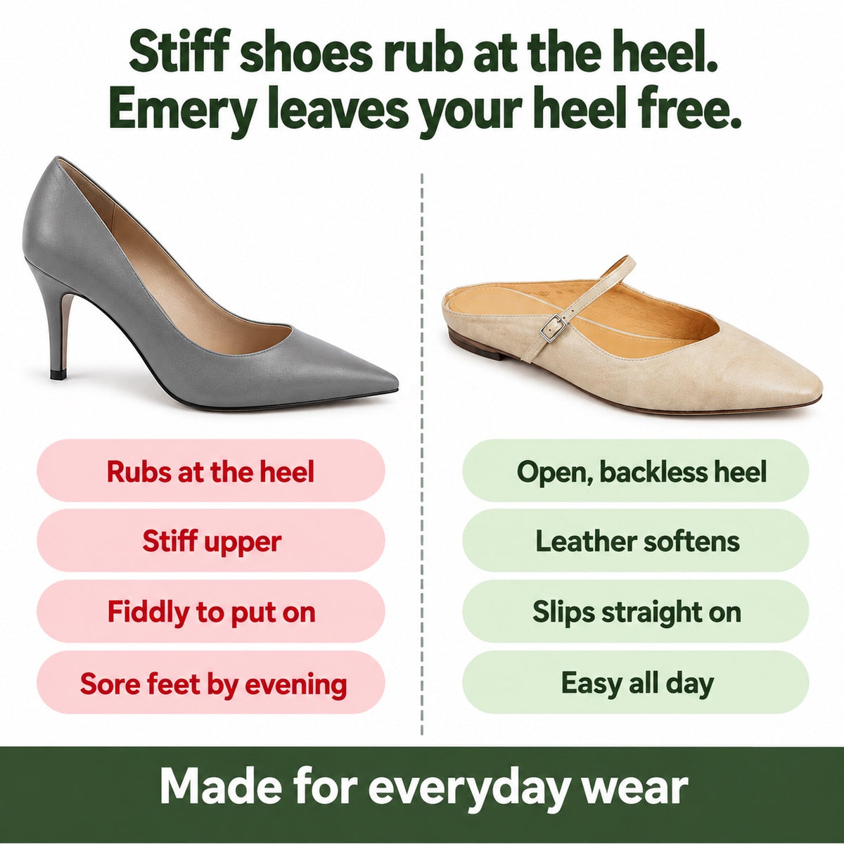 Emery – Women's Orthopedic Shoes, compared with an ordinary shoe