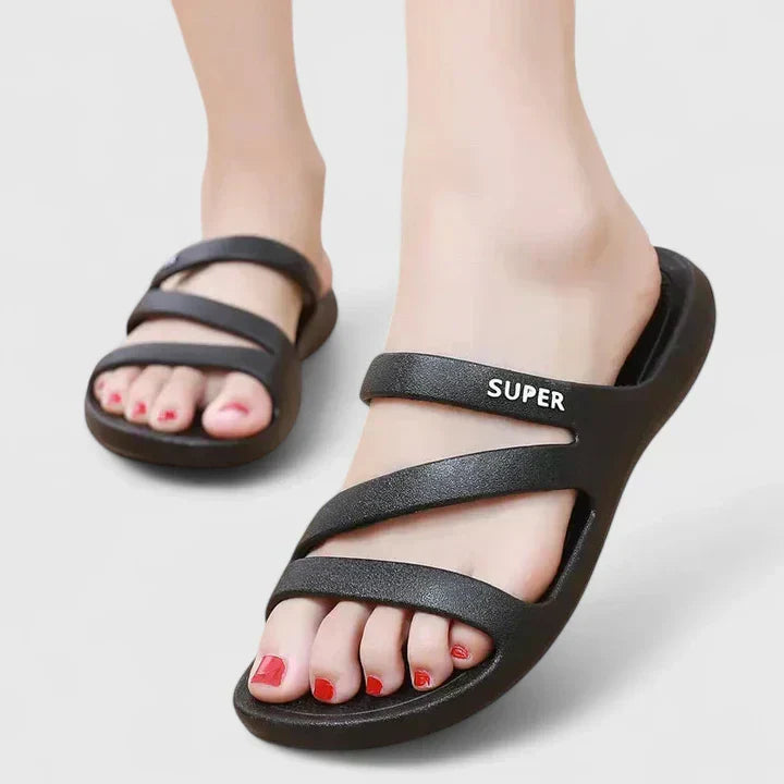 Evelyn | Slip On Sandals with Dual Straps and Contoured Footbed