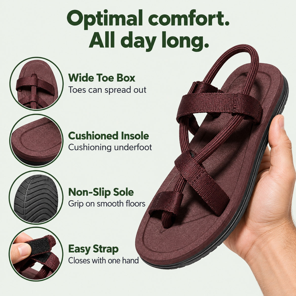 Flora – Unisex Wide Toe Box Sandals, features
