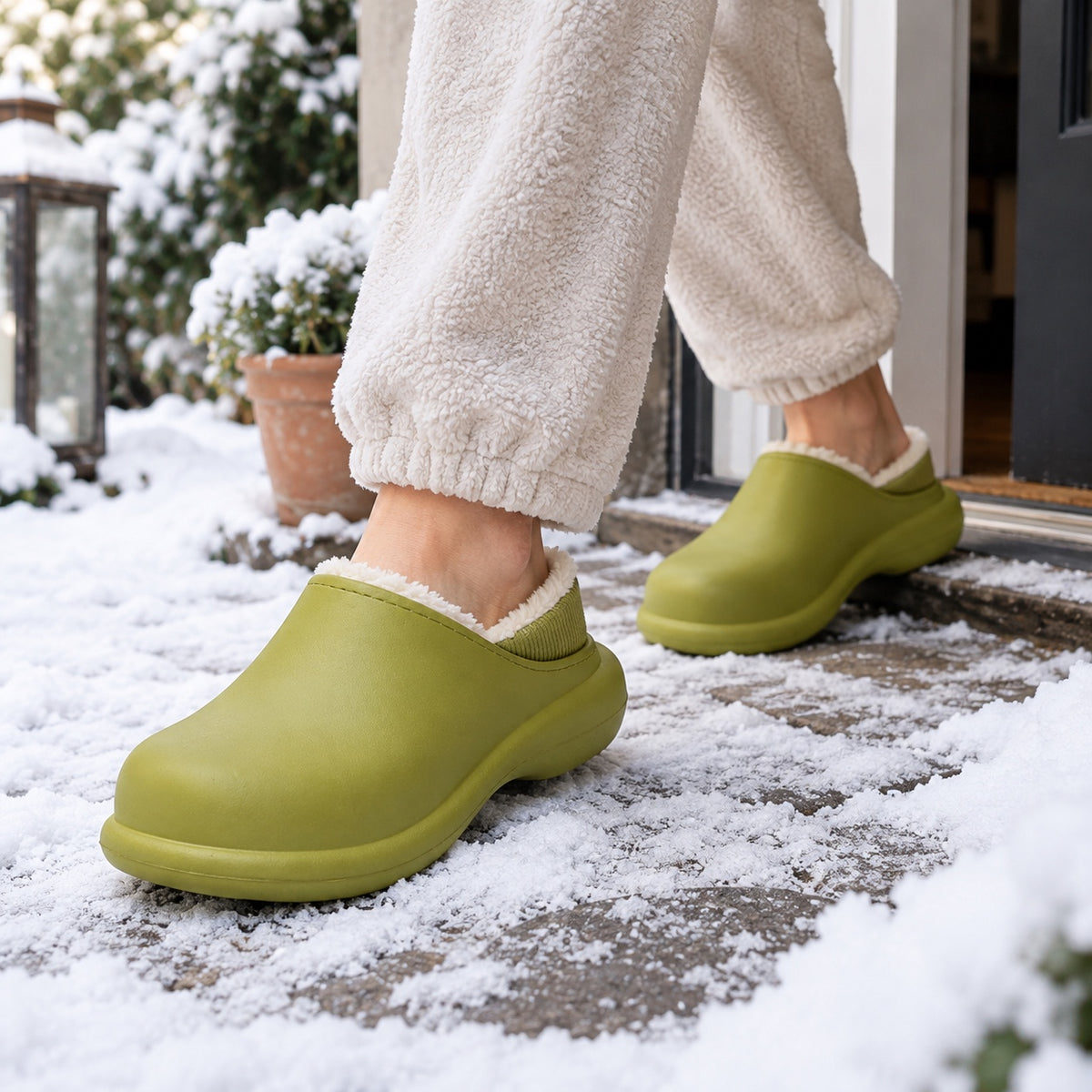 Flowers – Unisex Comfort Slippers, worn on a walk