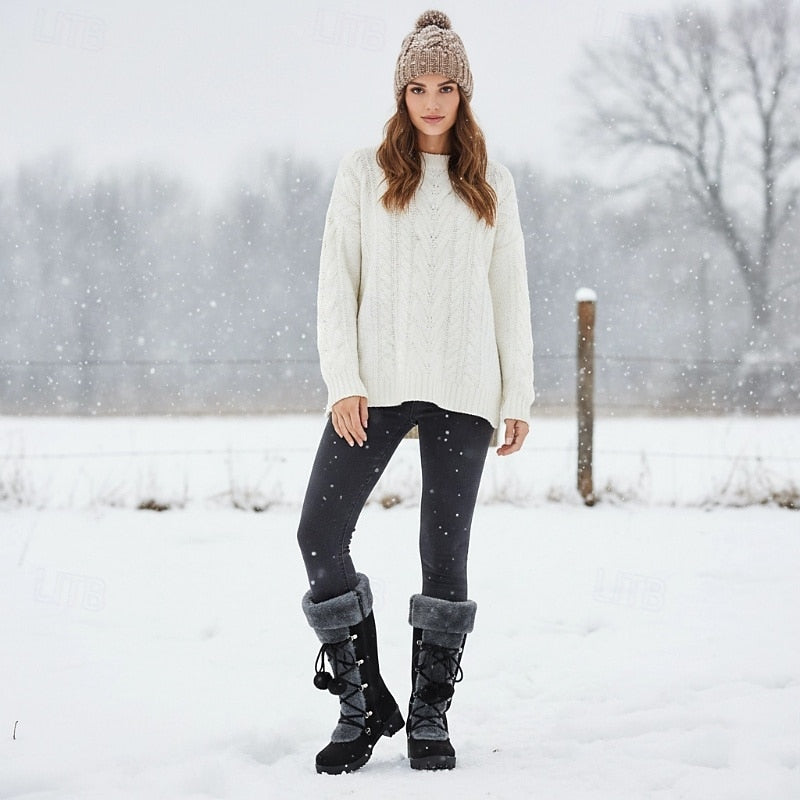 Women's Boots | Mid-Calf Lace-Up Fur-Trimmed Block Heel