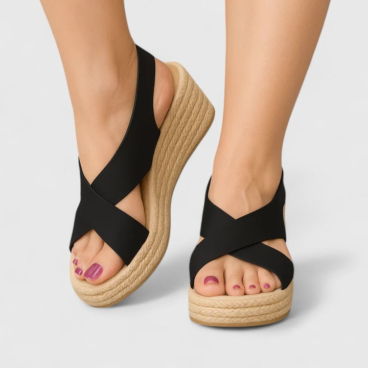 Grace | Platform Wedge Sandals with Criss Cross Straps and Slingback