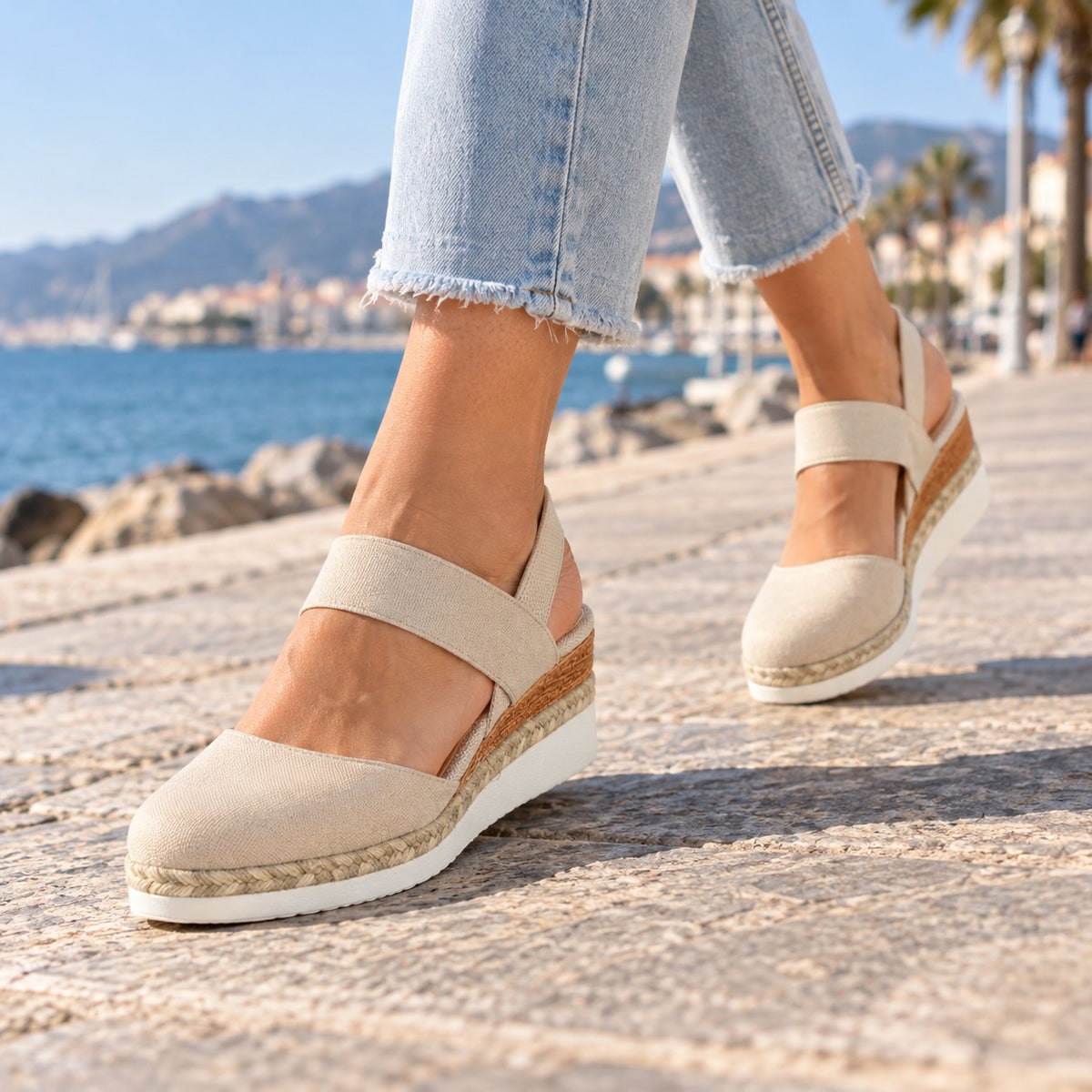 Guzman – Unisex Wide Toe Box Sandals, worn on a walk