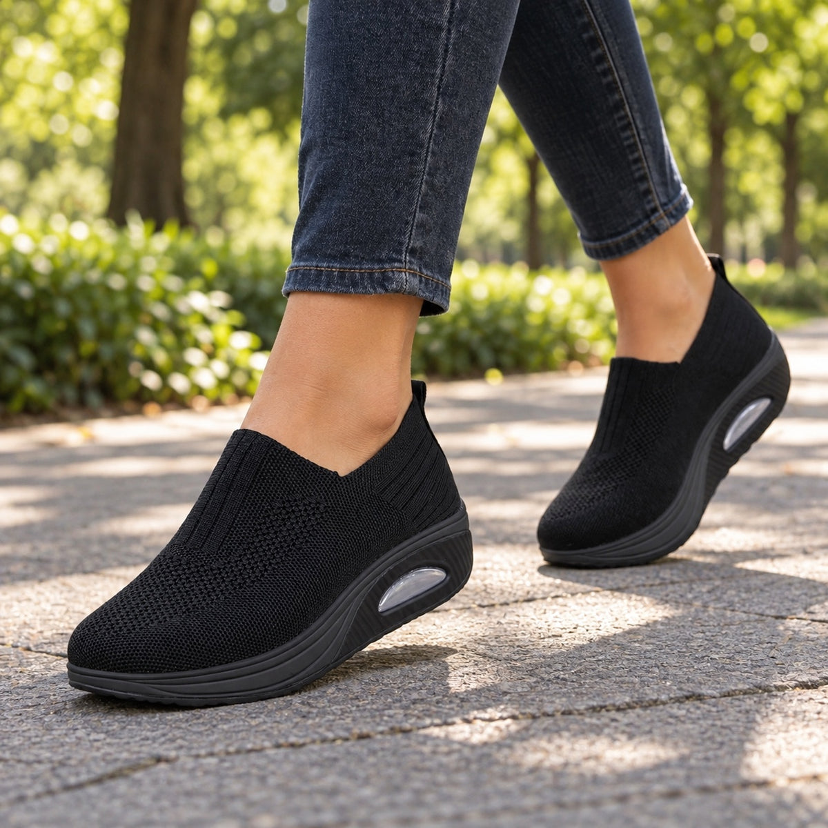 Hugh – Women's Slip-On Sneakers, worn on a walk