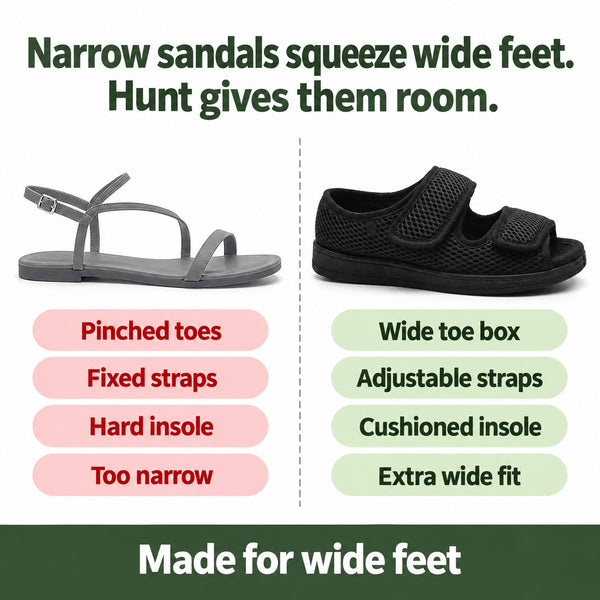 Hunt – Unisex Wide Toe Box Sandals, compared with an ordinary shoe