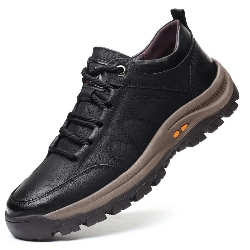 Mens Cowhide Leather Shoes with Arch Support and Waterproof Design