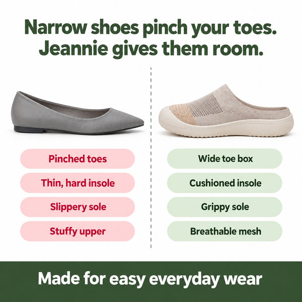Jeannie – Women's Wide Toe Box Shoes, compared with an ordinary shoe