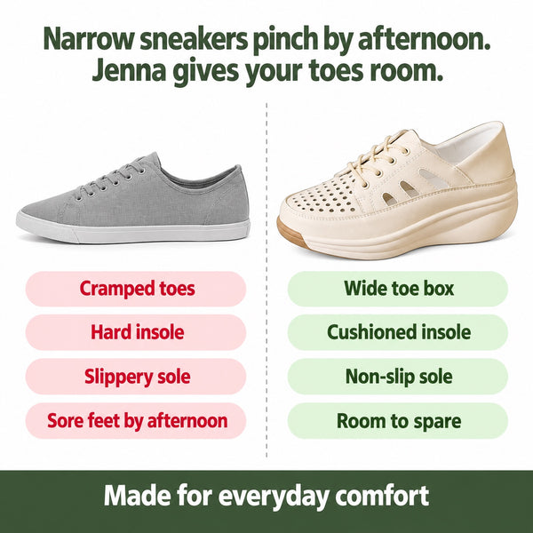 Jenna – Women's Plantar Fasciitis Sneakers, compared with an ordinary shoe