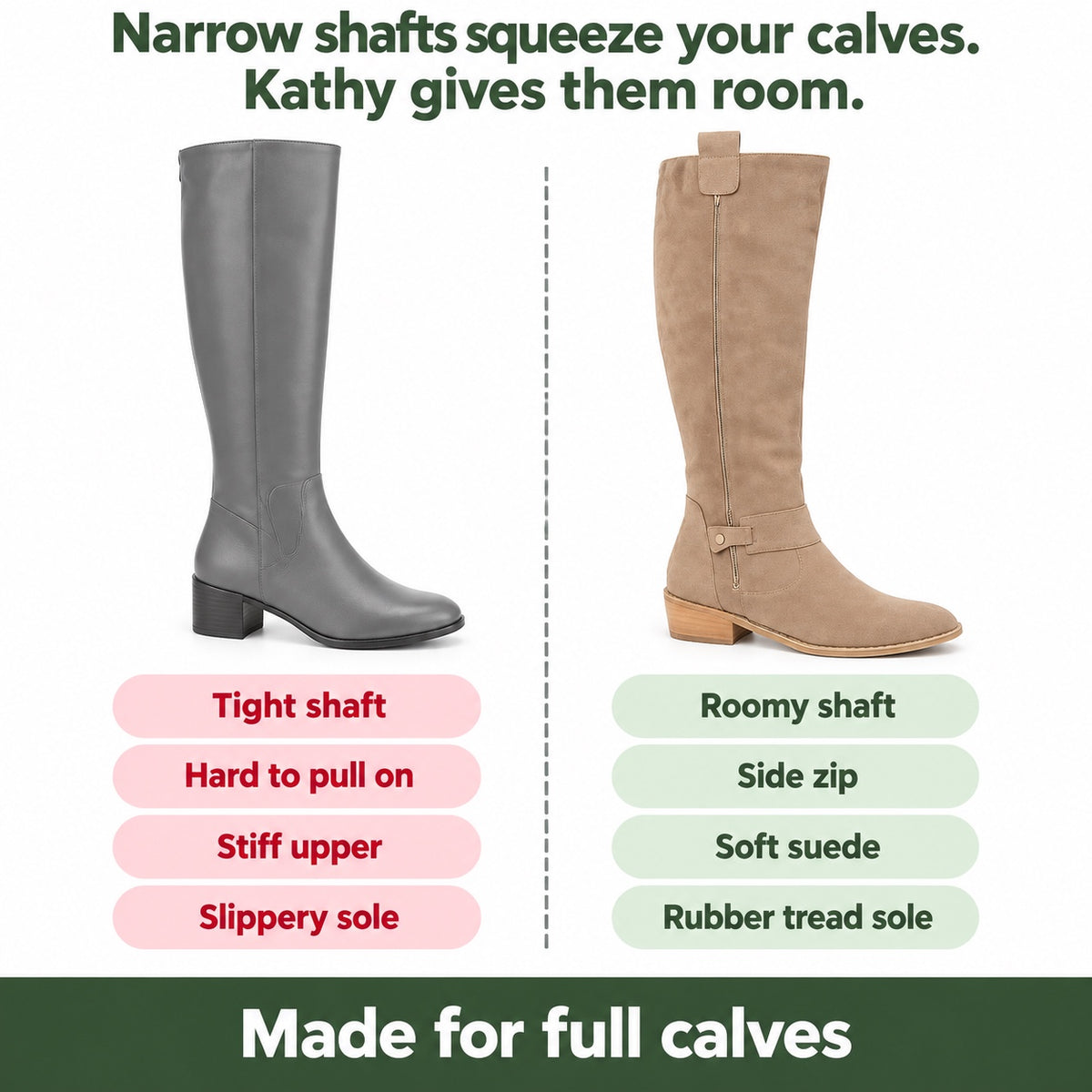 Kathy – Women's Wide Calf Boots, compared with an ordinary shoe