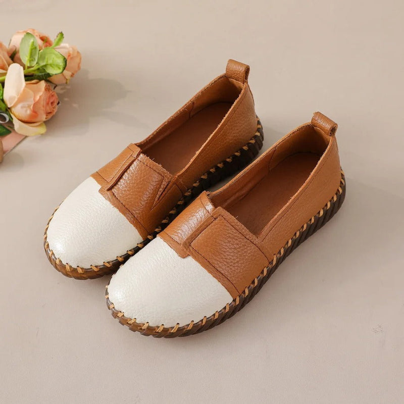 Women's Wide Toe Box Leather Loafers Two-Tone