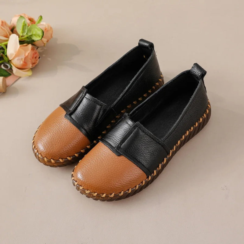 Women's Wide Toe Box Leather Loafers Two-Tone