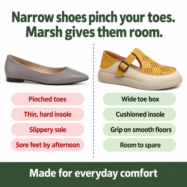 Marsh – Women's Wide Toe Box Shoes, compared with an ordinary shoe