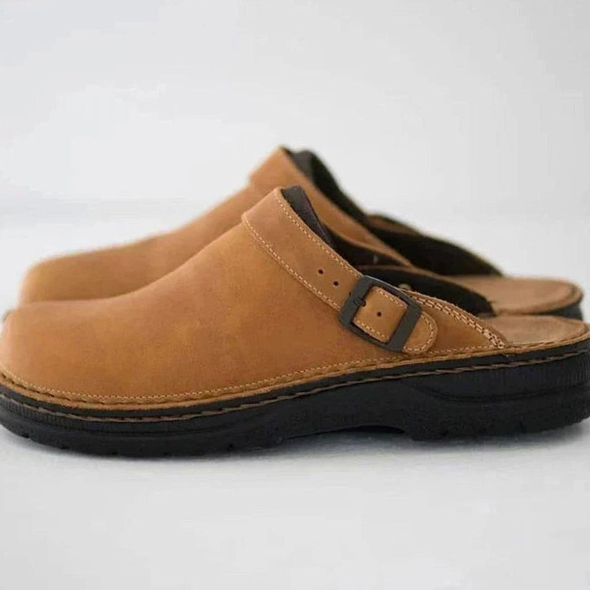 Mens Slip-On Clogs with Side Buckle and Arch Support Footbed
