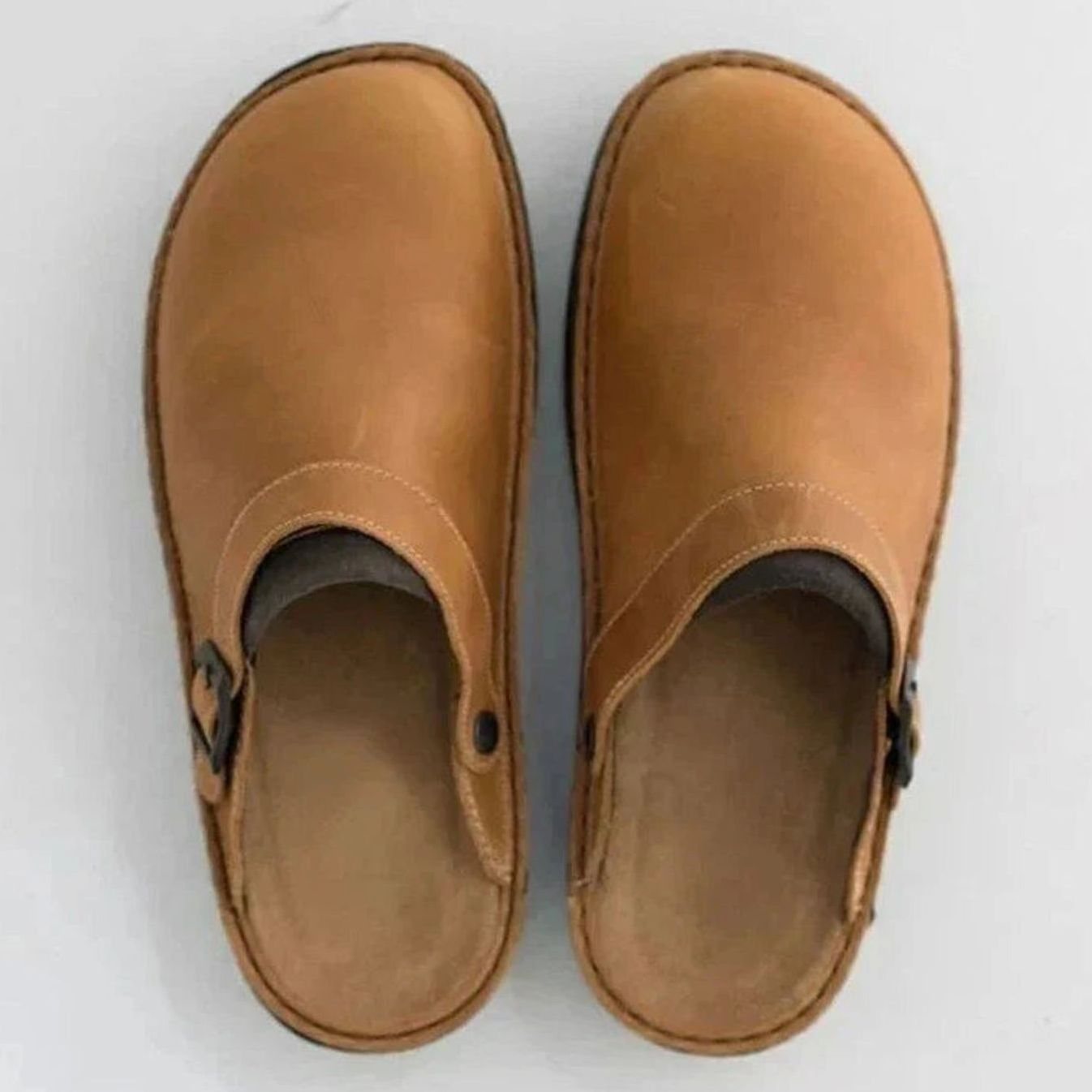 Mens Slip-On Clogs with Side Buckle and Arch Support Footbed
