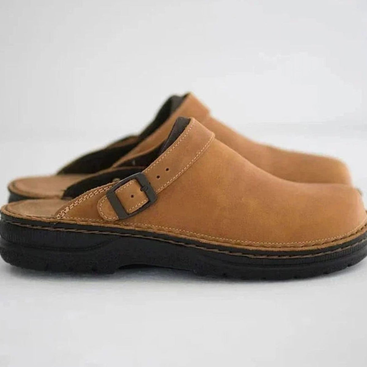 Mens Slip-On Clogs with Side Buckle and Arch Support Footbed
