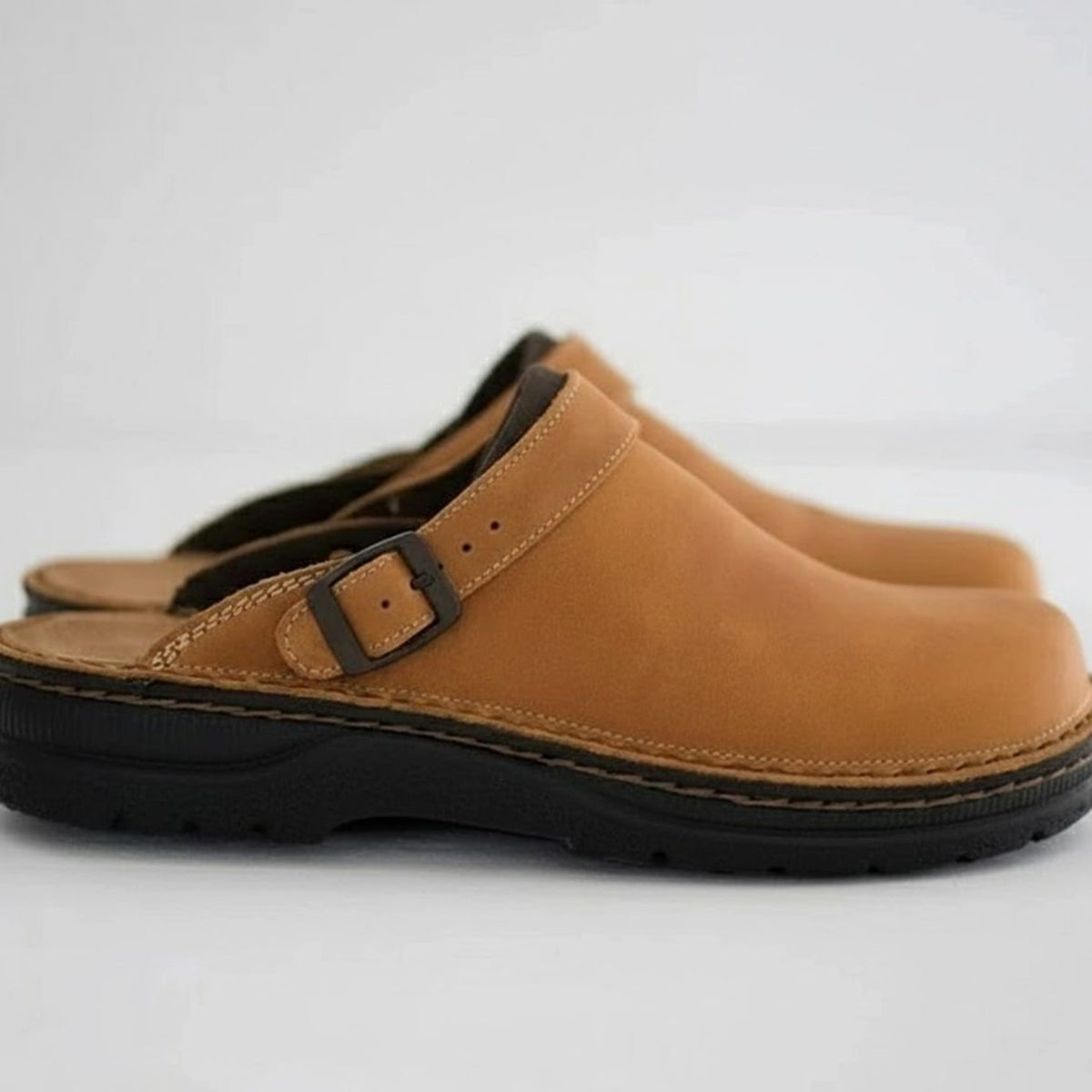 Mens Slip-On Clogs with Side Buckle and Arch Support Footbed
