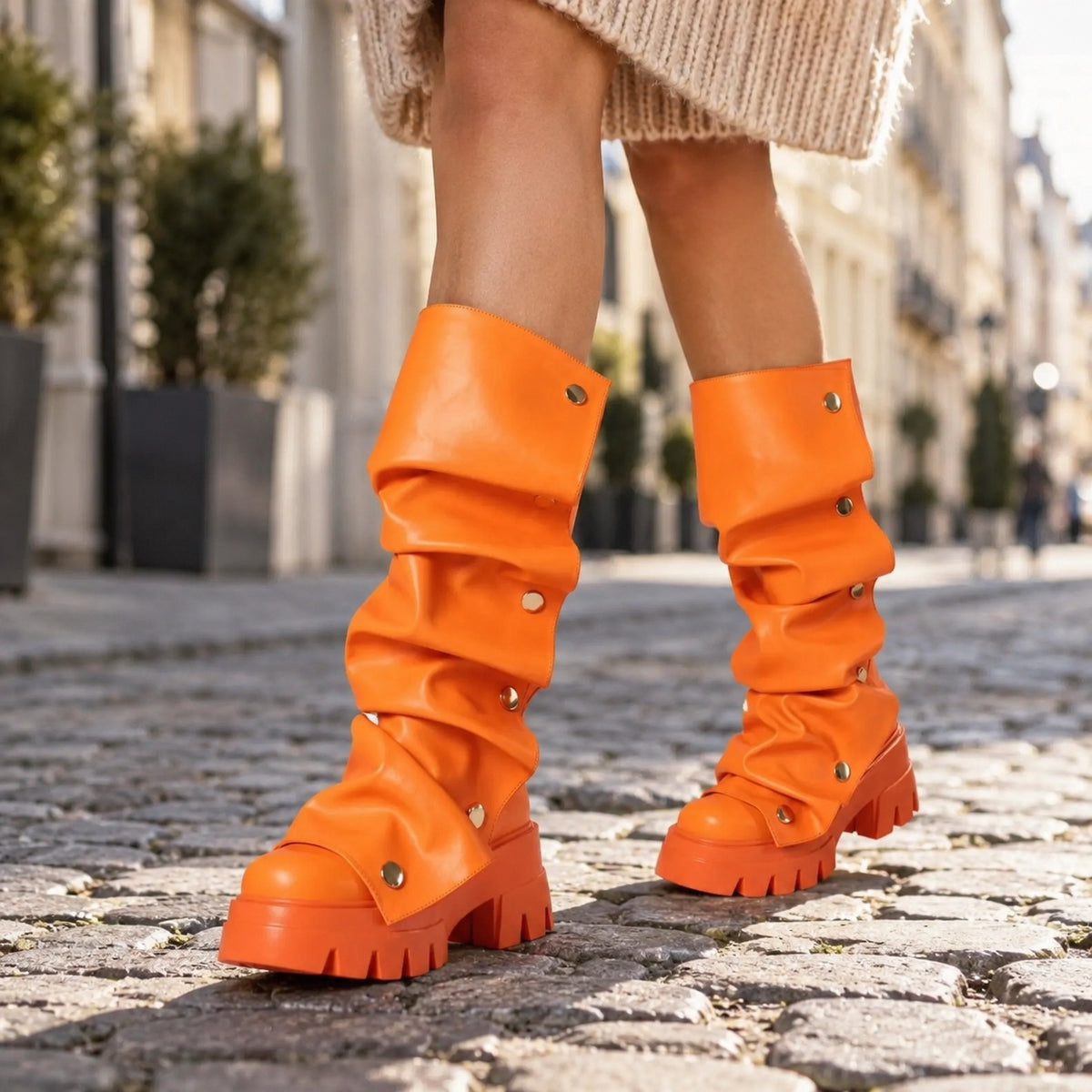 Meredith – Women's Wide Calf Boots, worn on a walk
