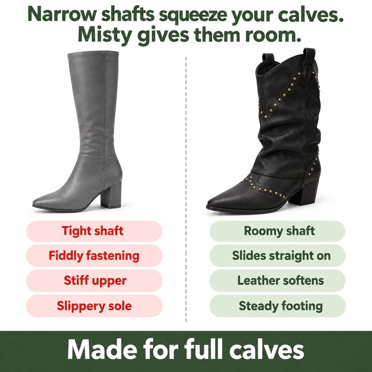 Misty – Women's Wide Calf Boots, compared with an ordinary shoe