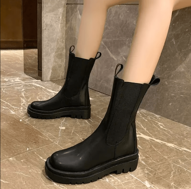 Women's Comfort Chelsea Mid-Calf Boots – Elastic Side Panels, Chunky Outsole
