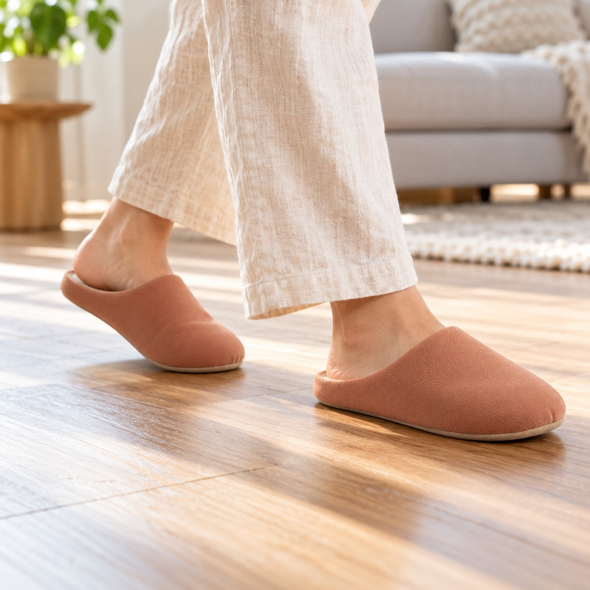 Neal – Women's Comfort Slippers, worn on a walk