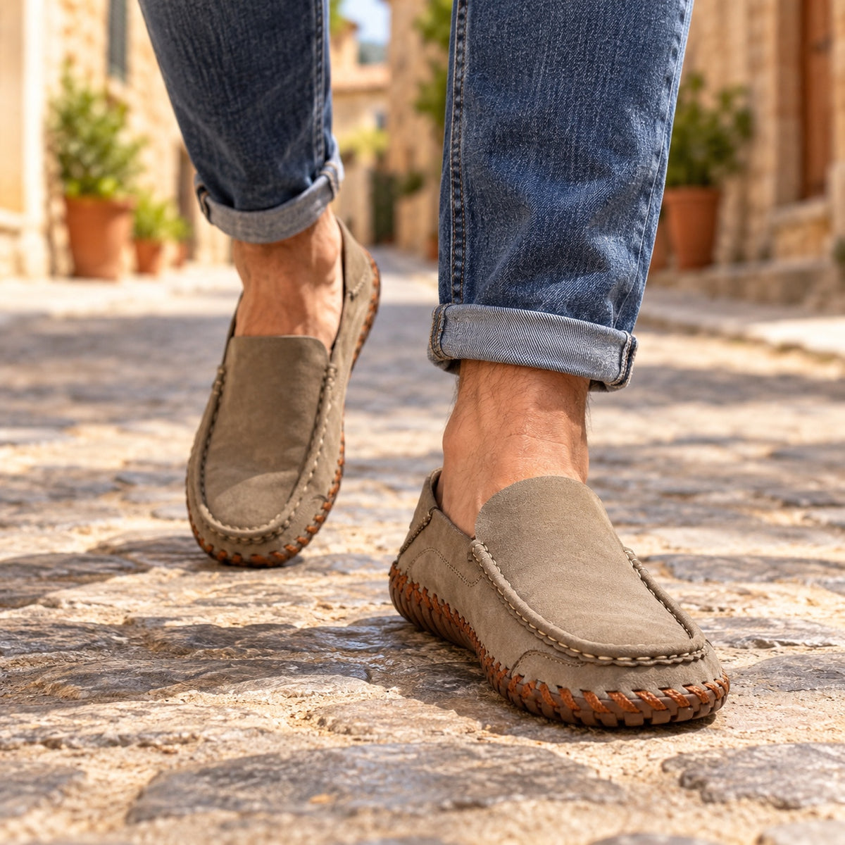 Nelson – Men's Non-Slip Loafers, worn on a walk