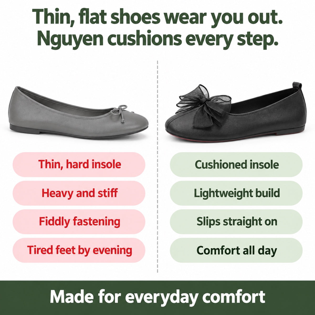 Nguyen – Unisex Slip-On Shoes, compared with an ordinary shoe