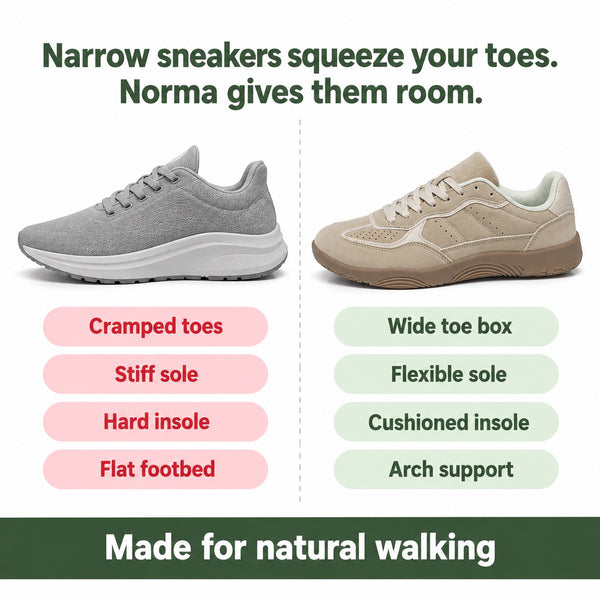 Norma – Women's Barefoot Shoes, compared with an ordinary shoe