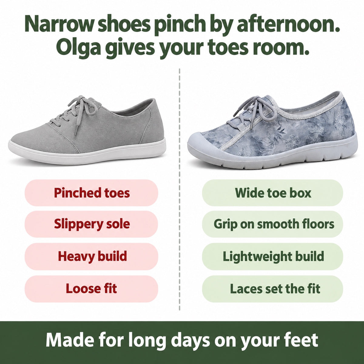 Olga – Women's Nursing Shoes, compared with an ordinary shoe