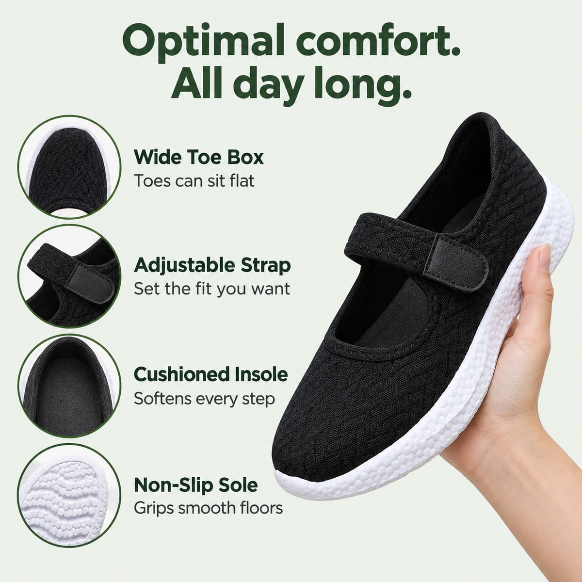 Olive – Women's Nursing Flats, features